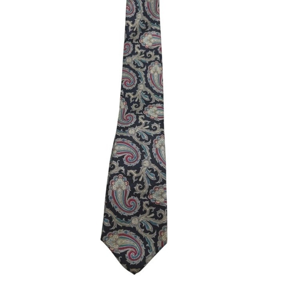Adams Row Paisley Men's Paisley Vintage  Navy Blue Red 100% Silk Made in USA